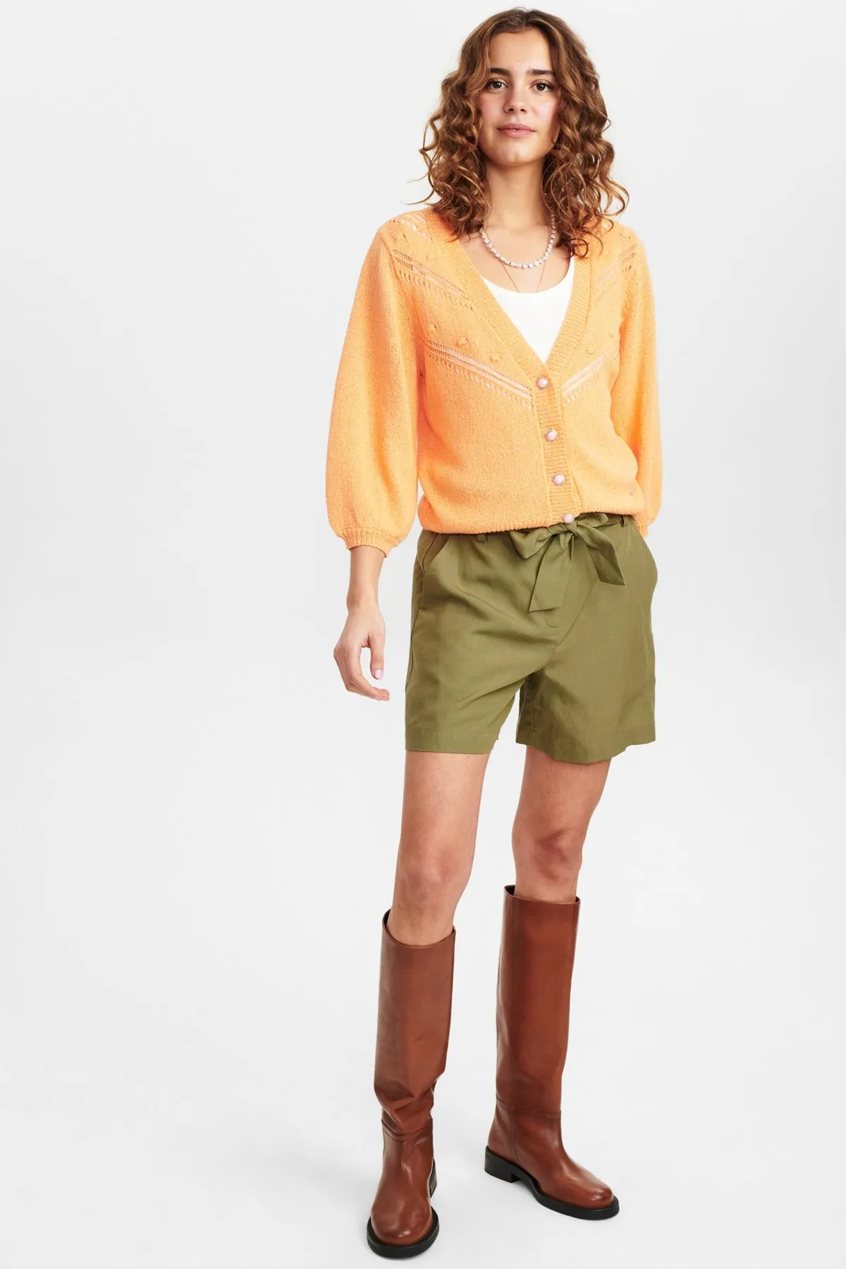 Numph Alma Cardigan in Peach Cobbler