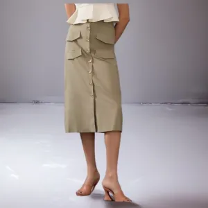 NWT Anthropologie x Mare Mare Linen Buttondown Utility Skirt in Khaki