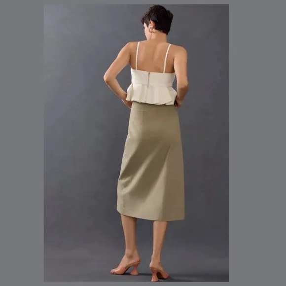 NWT Anthropologie x Mare Mare Linen Buttondown Utility Skirt in Khaki