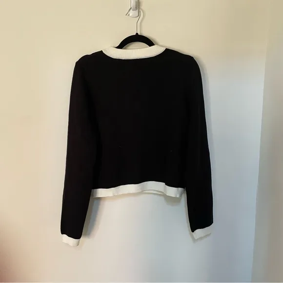 NWT Greylin Hana Button Cardigan $104 large Black White Statement gold buttons