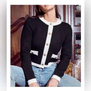 NWT Greylin Hana Button Cardigan $104 large Black White Statement gold buttons