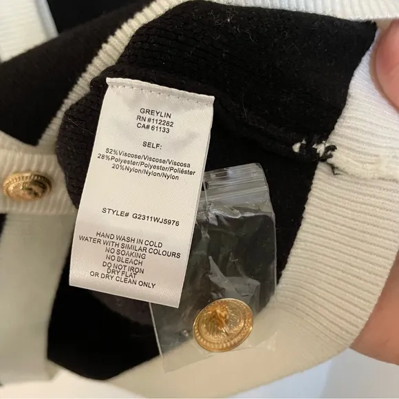 NWT Greylin Hana Button Cardigan $104 large Black White Statement gold buttons