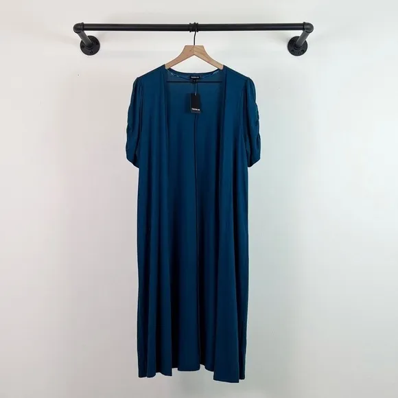 NWT Torrid Fit &amp; Flare Ruched Sleeve Duster Cardigan in Teal Blue