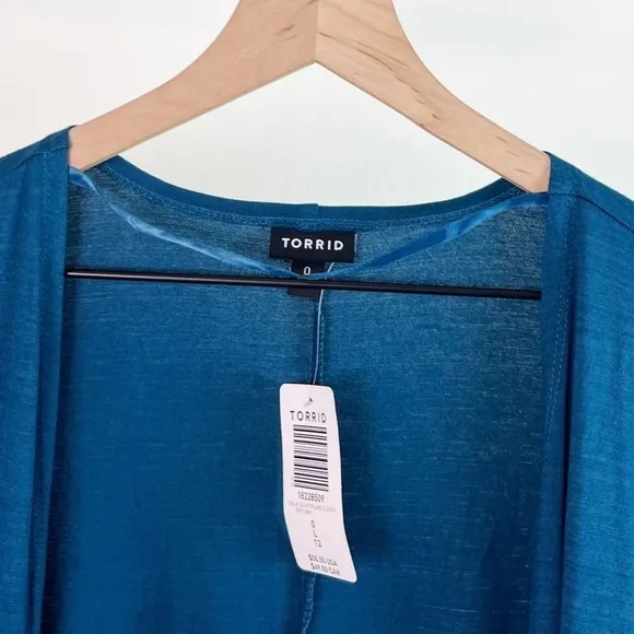 NWT Torrid Fit &amp; Flare Ruched Sleeve Duster Cardigan in Teal Blue