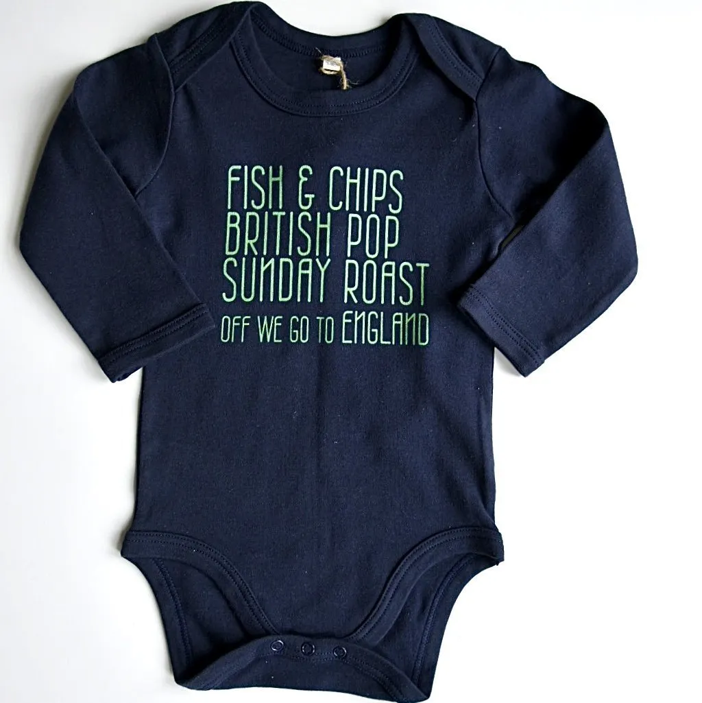 OFF WE GO TO ENGLAND - Long Sleeve Envelope Neckline Bodysuit