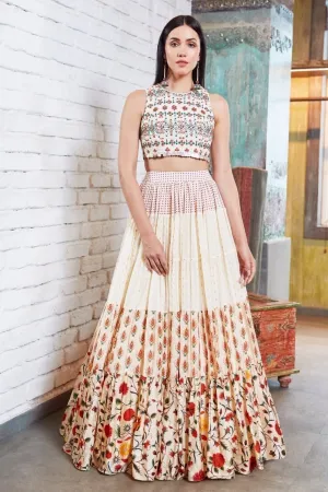 Off White Navajo multi Paneled Lehenga