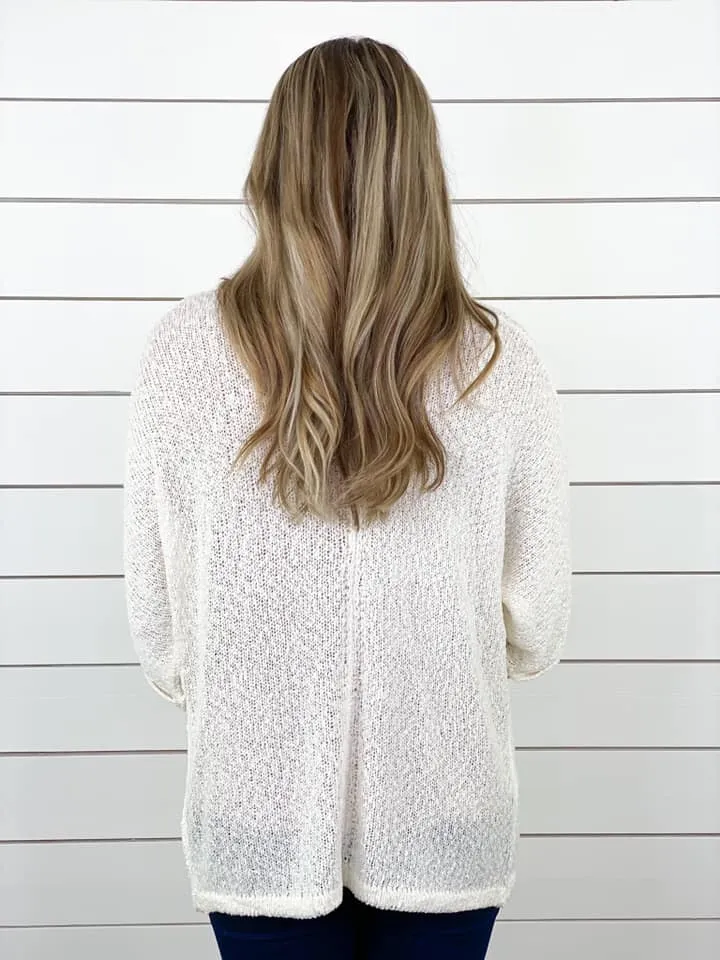 Off White Open Knit Kimono Cardigan