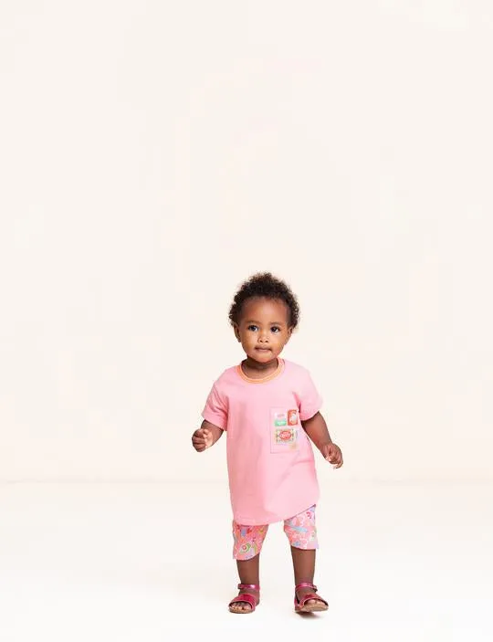 OILILY Tappy Mini Girls Geranium Pink Birds Cropped Leggings - CLEARANCE SALE