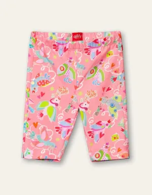 OILILY Tappy Mini Girls Geranium Pink Birds Cropped Leggings - CLEARANCE SALE