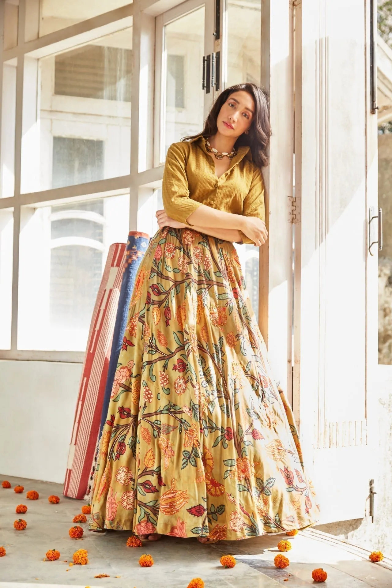 Olive Shirt & Skirt