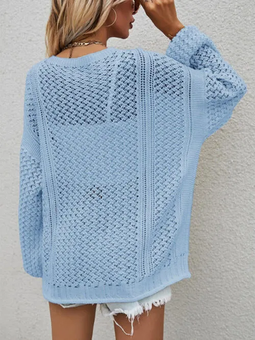 Openwork Button Front Cardigan (6 Colors)