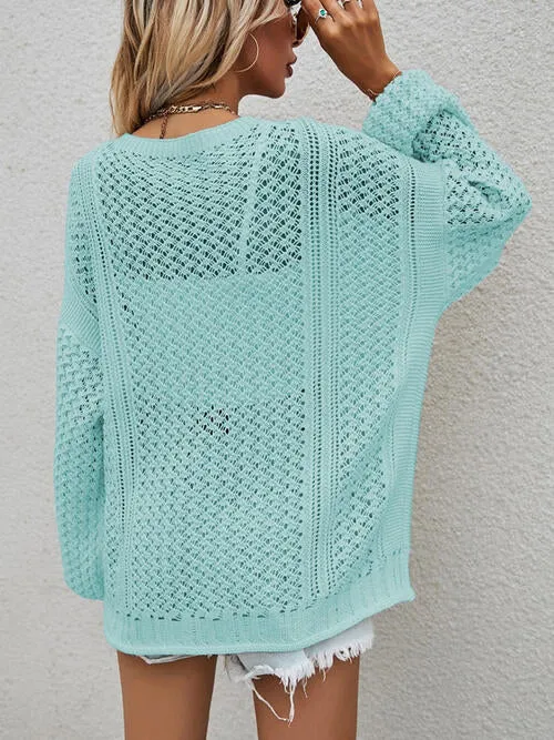 Openwork Button Front Cardigan (6 Colors)
