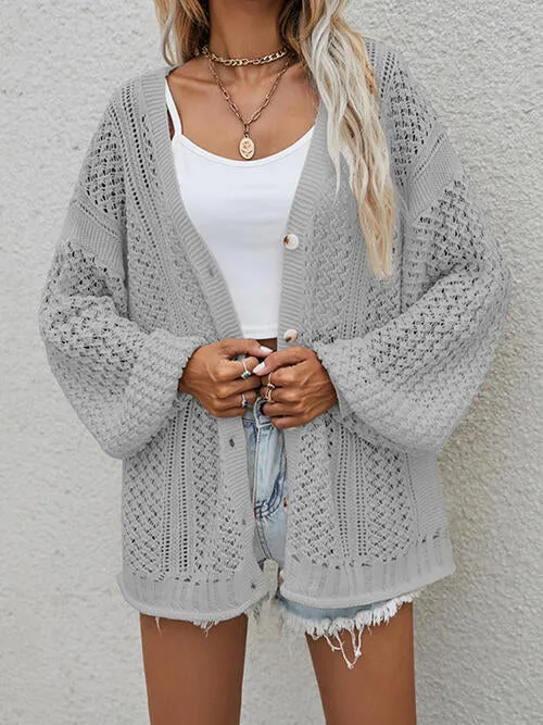 Openwork Button Front Cardigan (6 Colors)
