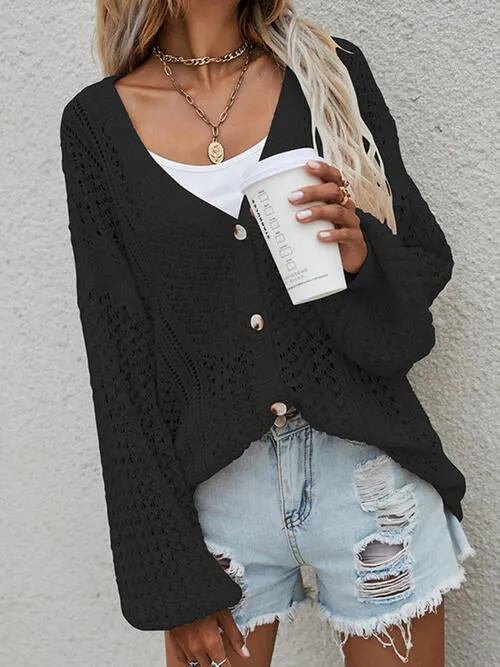 Openwork Button Front Cardigan (6 Colors)