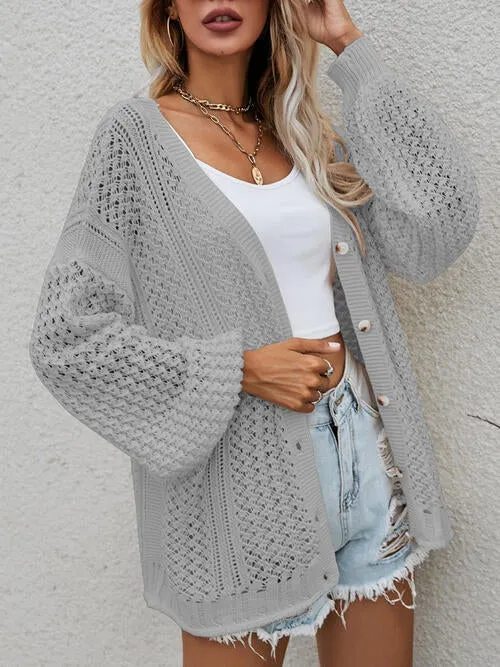 Openwork Button Front Cardigan (6 Colors)