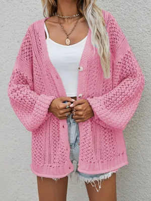 Openwork Button Front Cardigan (6 Colors)