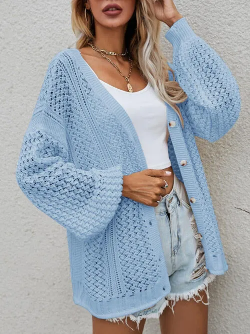 Openwork Button Front Cardigan (6 Colors)