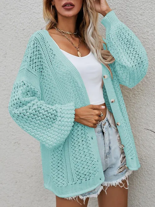 Openwork Button Front Cardigan (6 Colors)