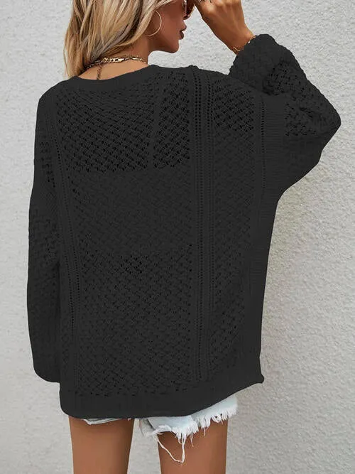 Openwork Button Front Cardigan (6 Colors)