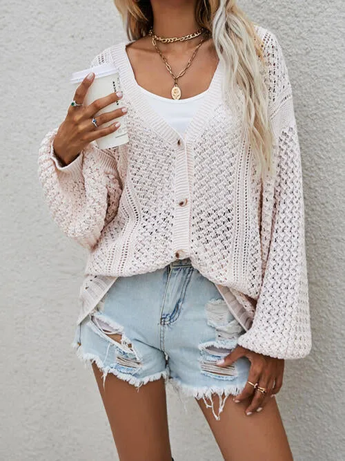 Openwork Button Front Cardigan (6 Colors)