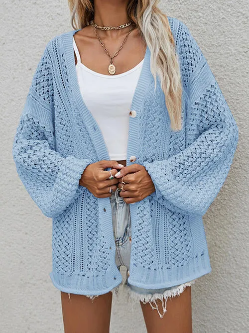 Openwork Button Front Cardigan (6 Colors)