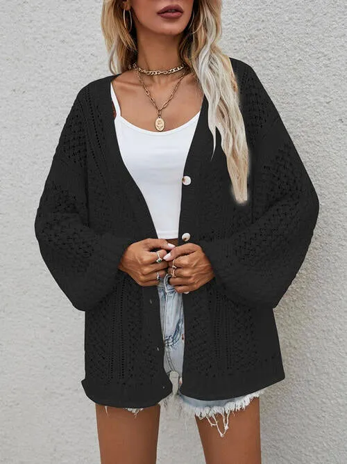 Openwork Button Front Cardigan (6 Colors)