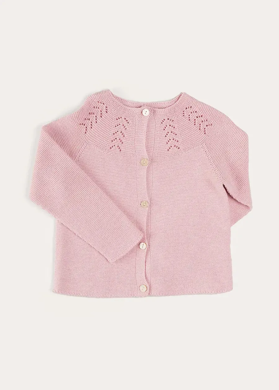 Openwork Cotton Cardigan in Pink (6mths-10yrs)