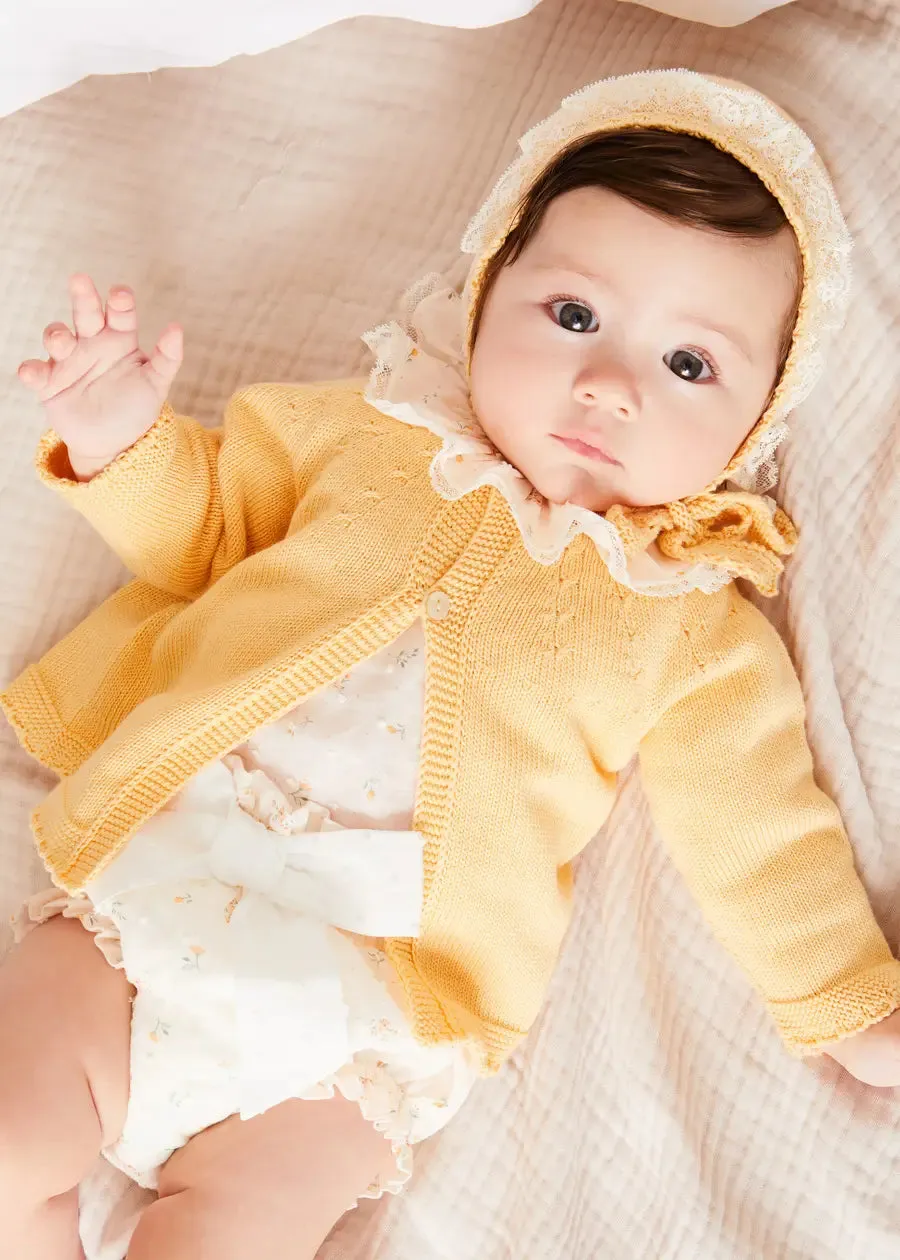 Openwork Detail Cotton Baby Cardigan in Tangerine (1-12mths)