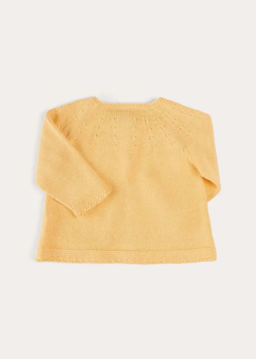 Openwork Detail Cotton Baby Cardigan in Tangerine (1-12mths)