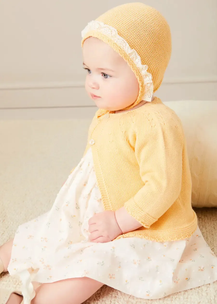 Openwork Detail Cotton Baby Cardigan in Tangerine (1-12mths)