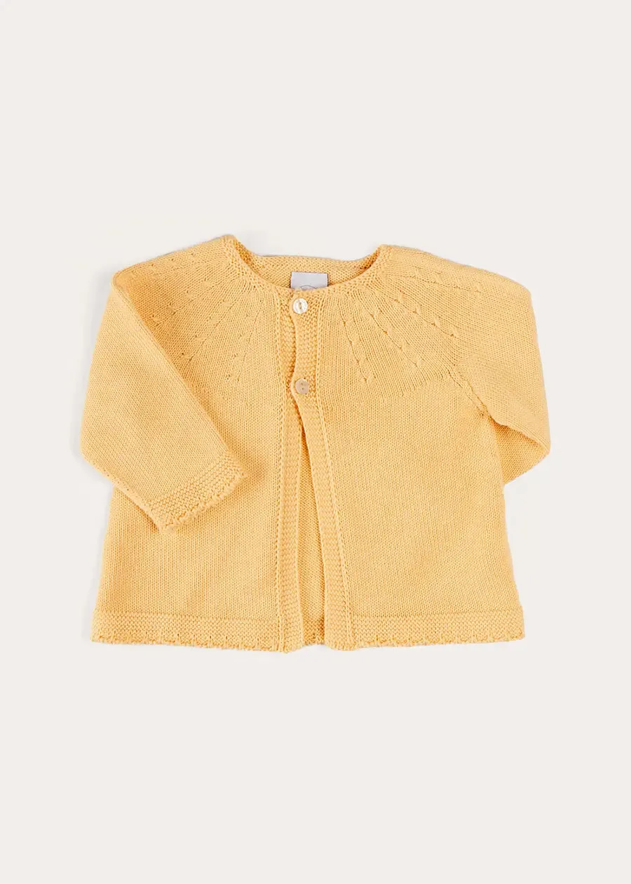 Openwork Detail Cotton Baby Cardigan in Tangerine (1-12mths)