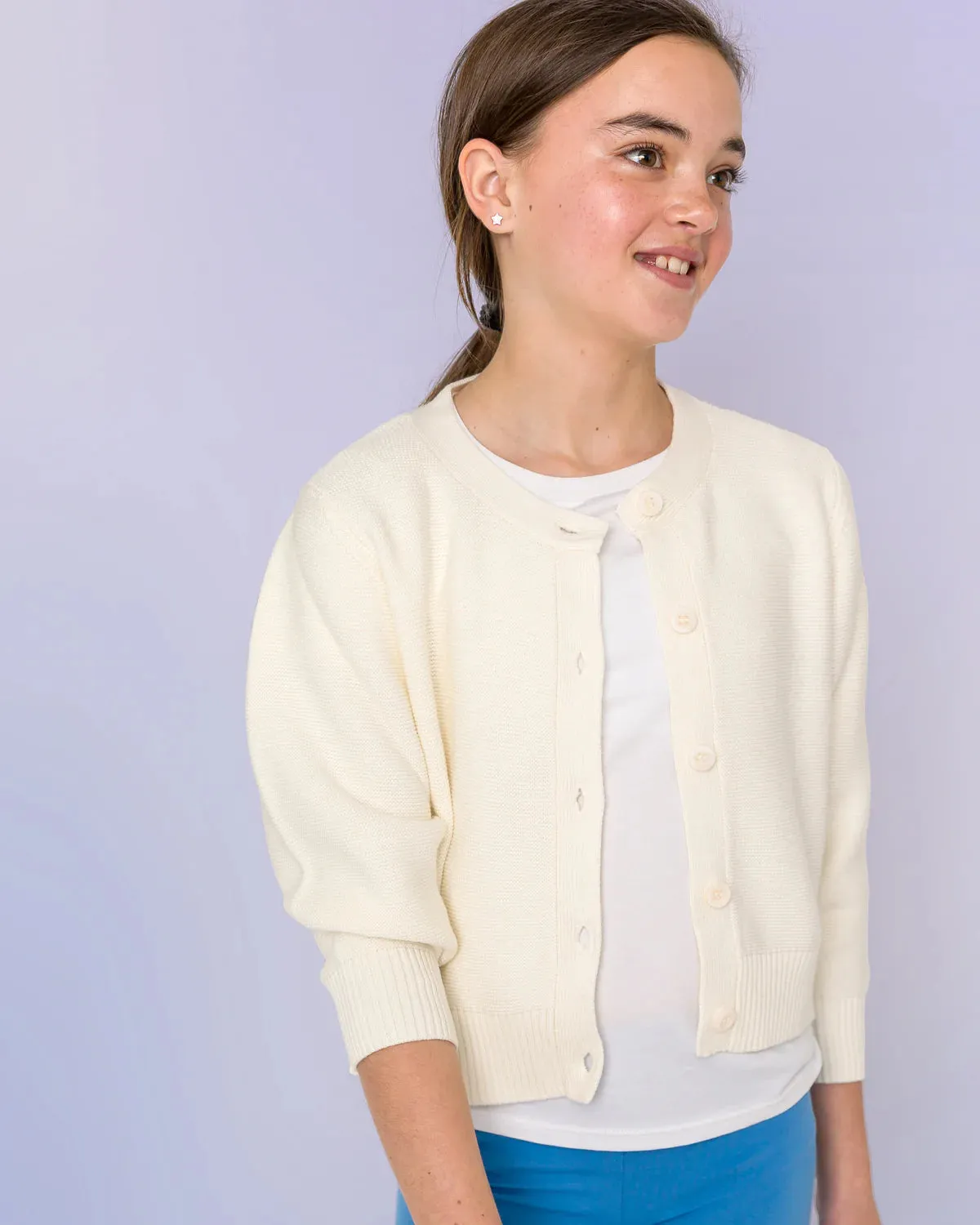 Organic Garter Stitch Cream Cardigan