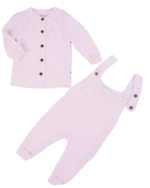 Organic Little One Knitted Dungaree & Cardigan Set -Pastel pink