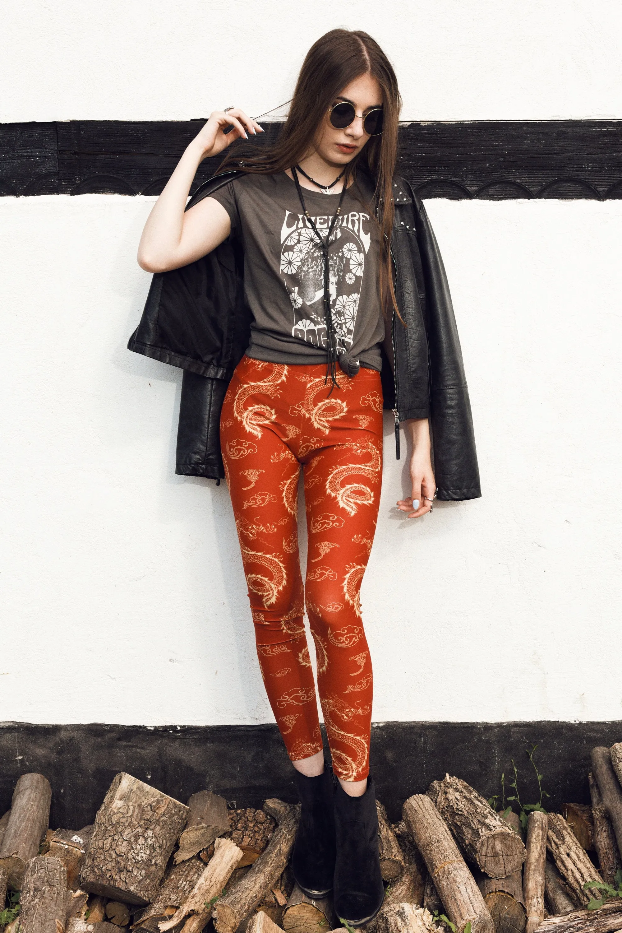Orient Leggings - Fire Brick Red