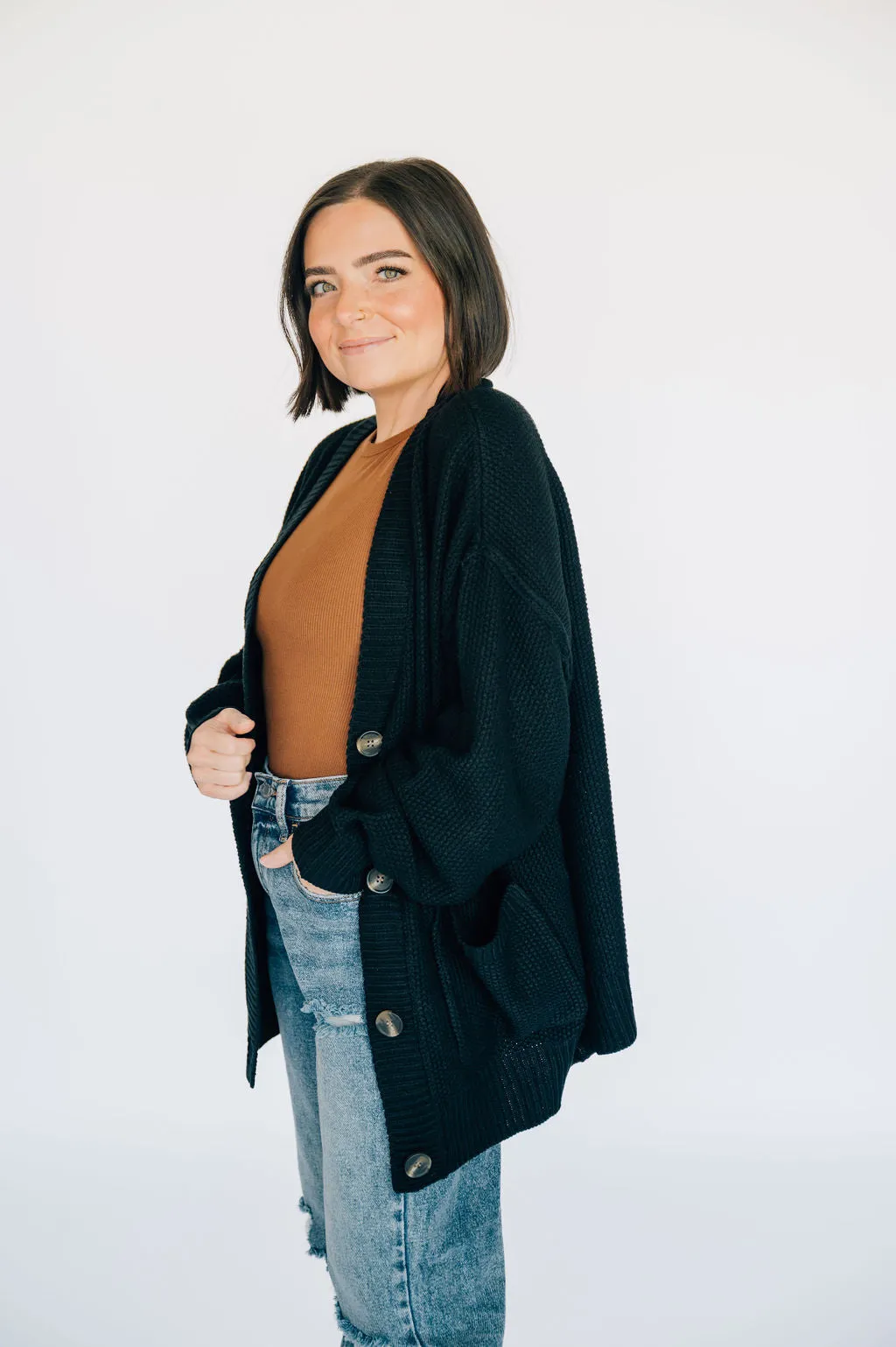 Oversized Knit Cardigan - Black