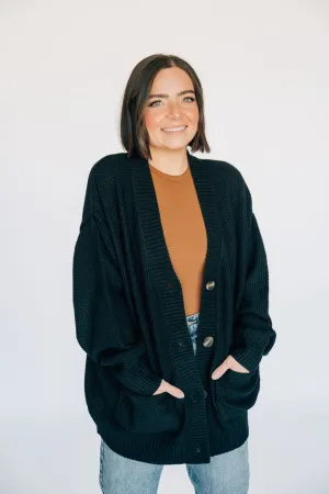 Oversized Knit Cardigan - Black
