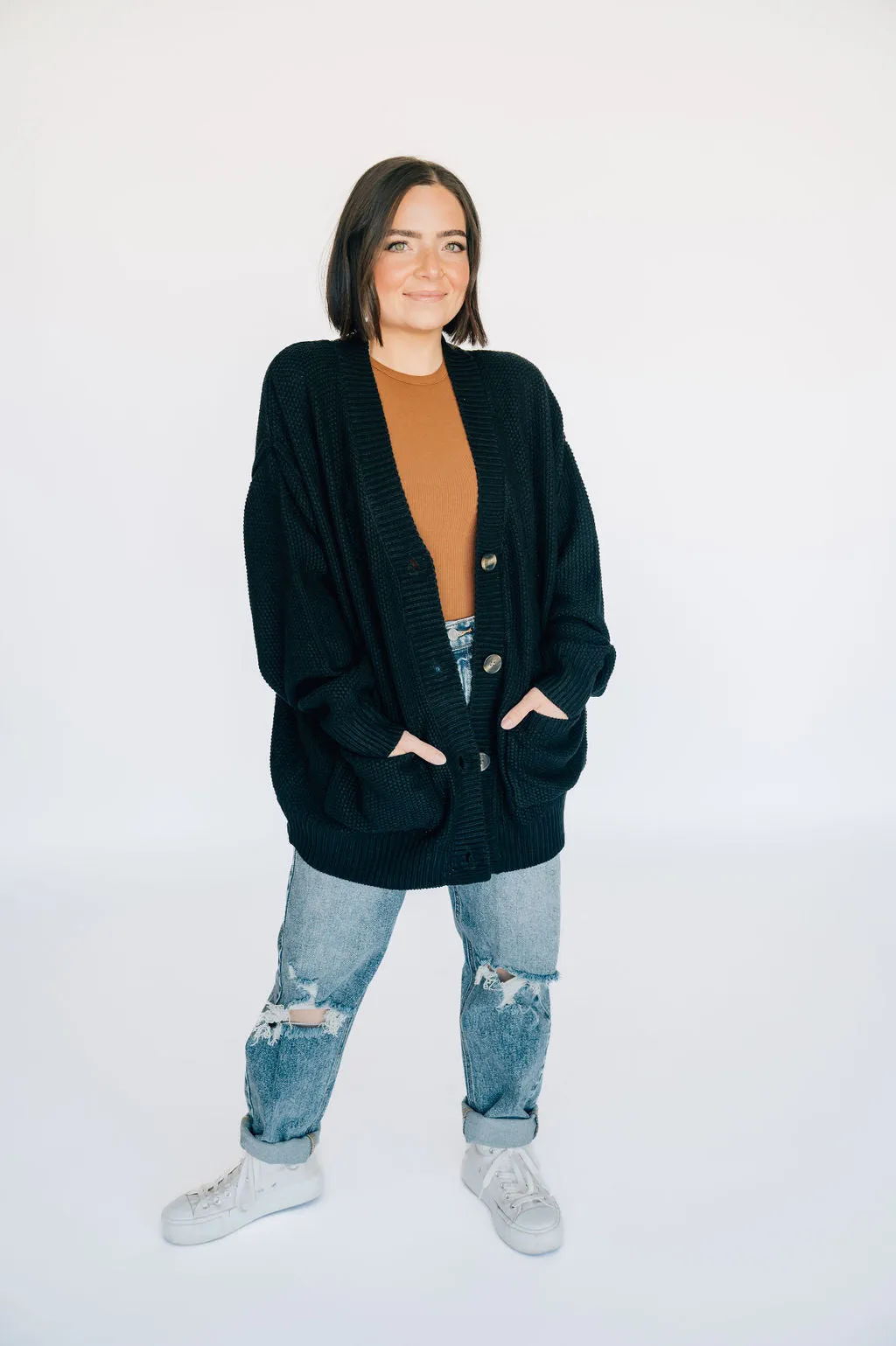 Oversized Knit Cardigan - Black
