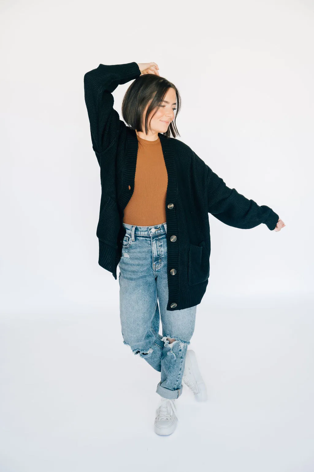 Oversized Knit Cardigan - Black