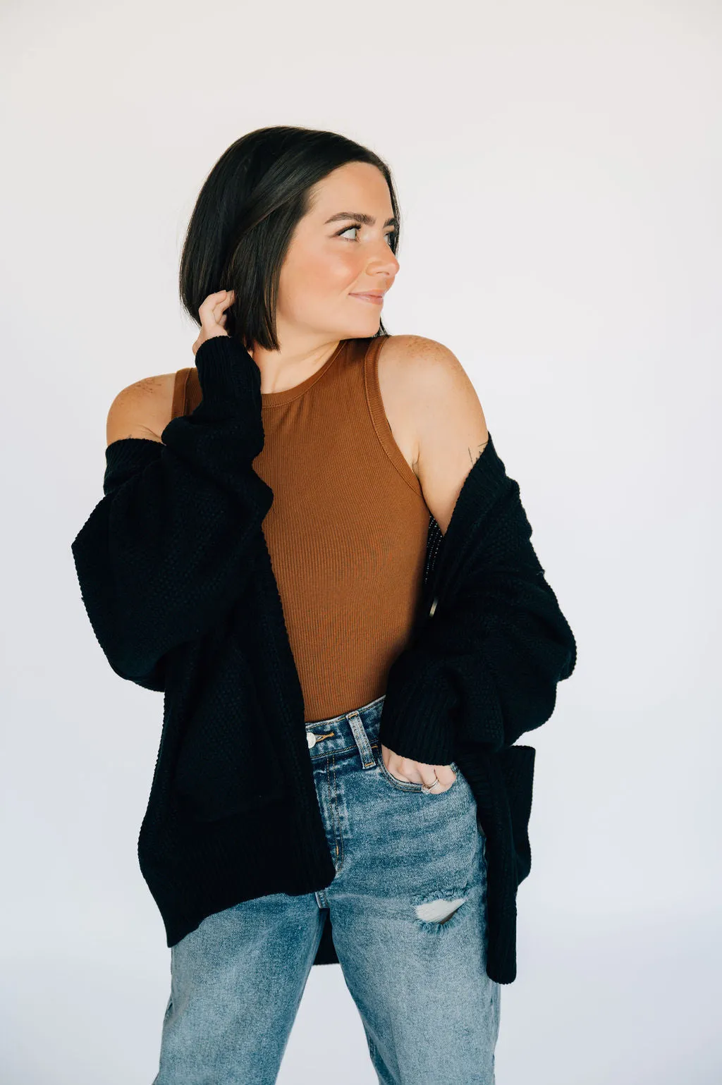 Oversized Knit Cardigan - Black