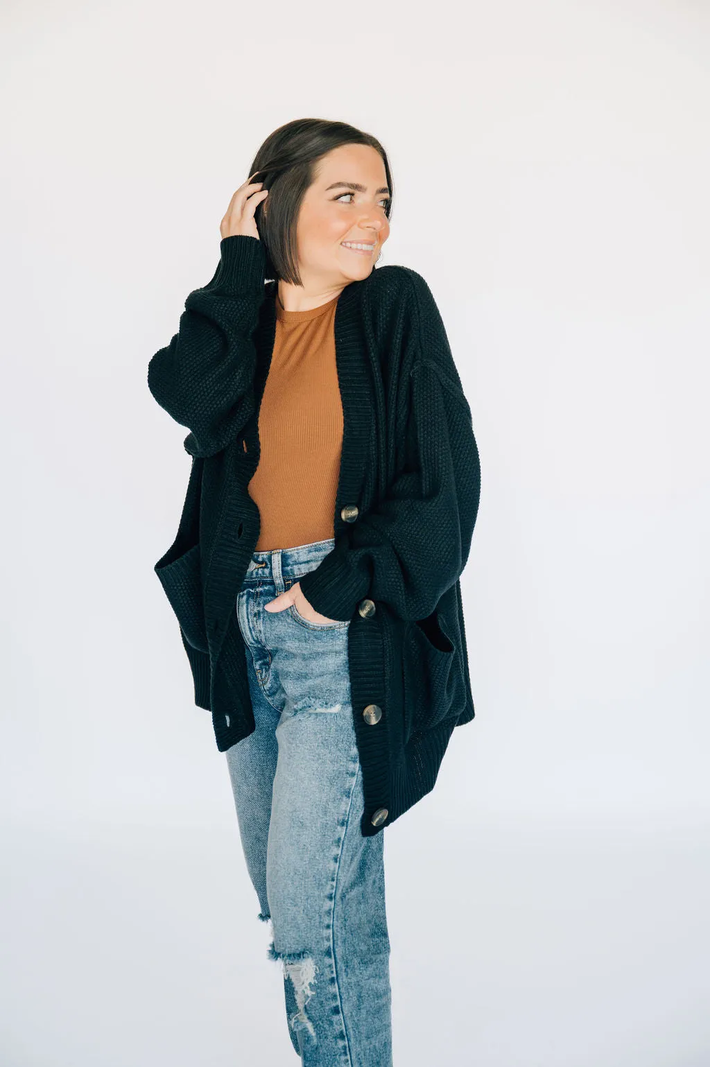 Oversized Knit Cardigan - Black
