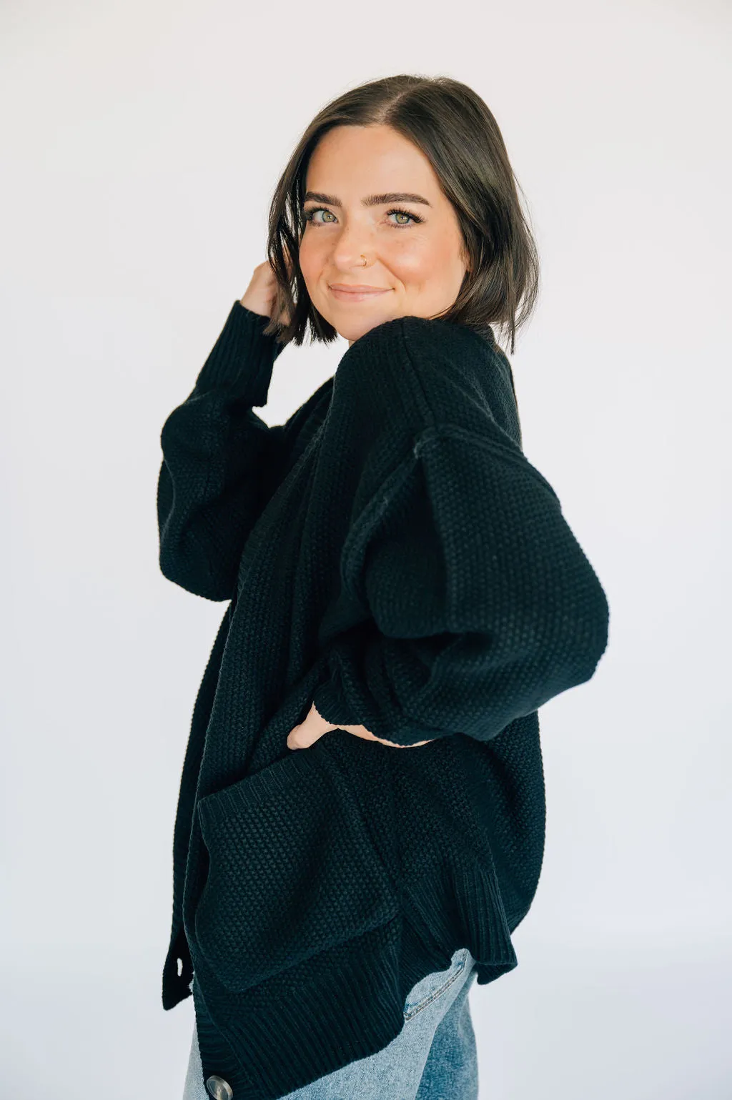 Oversized Knit Cardigan - Black