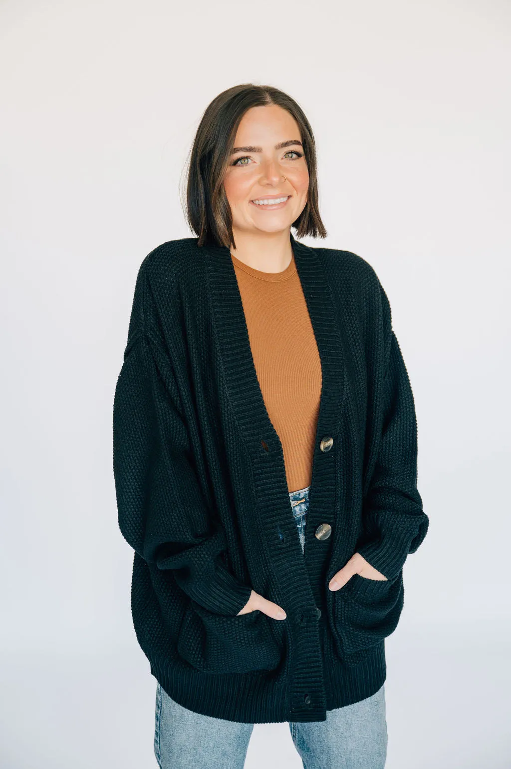 Oversized Knit Cardigan - Black