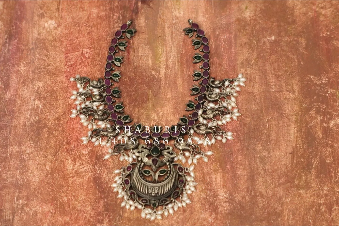 Oxidized silver pendent Silver jewelry Indian simple nakshi work ,oxidized ,Indian party wear jewelry,Indian Jewelry-NIHIRA-SHABURIS