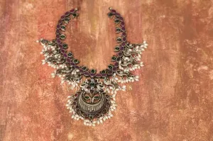 Oxidized silver pendent Silver jewelry Indian simple nakshi work ,oxidized ,Indian party wear jewelry,Indian Jewelry-NIHIRA-SHABURIS