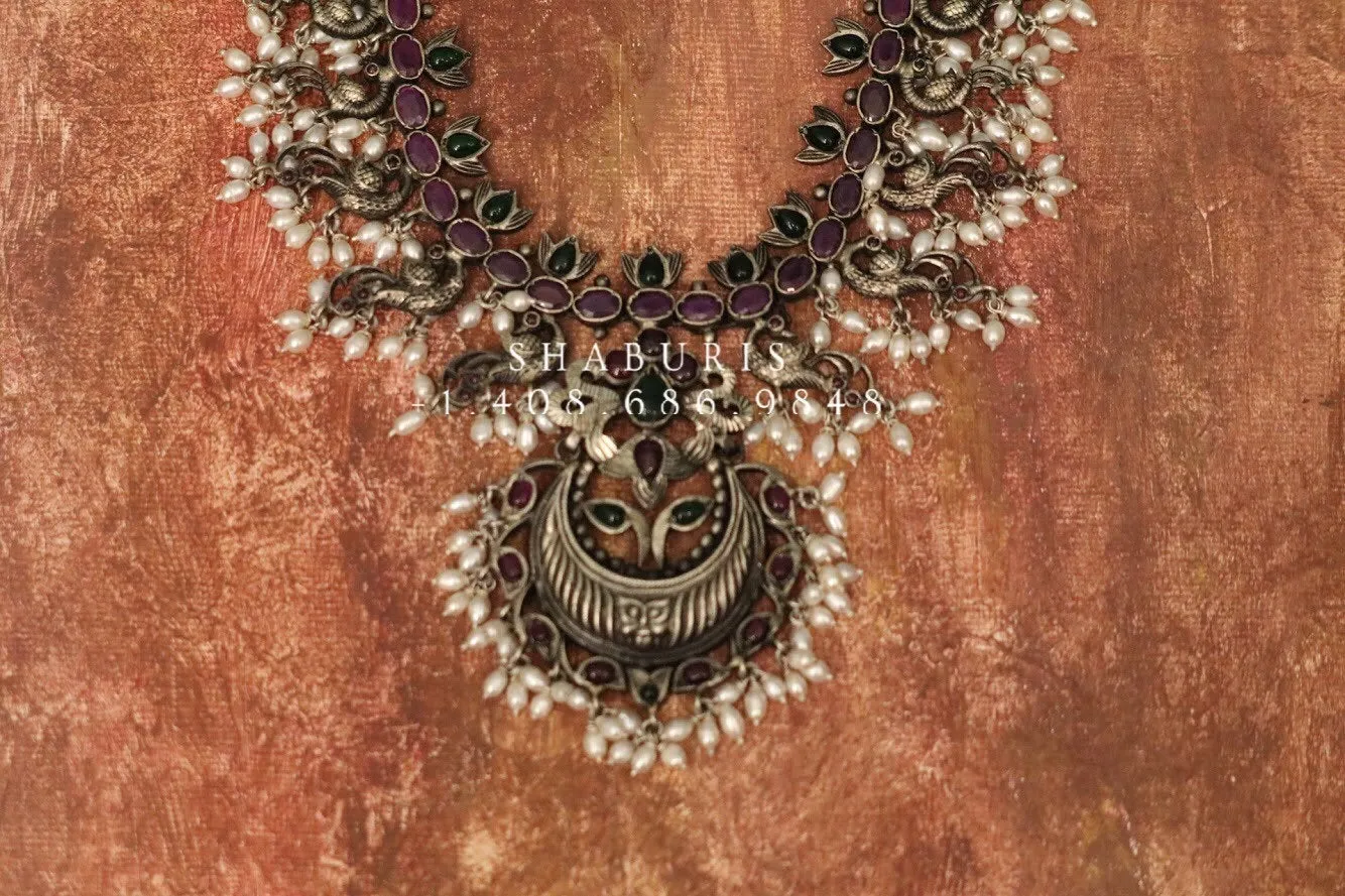 Oxidized silver pendent Silver jewelry Indian simple nakshi work ,oxidized ,Indian party wear jewelry,Indian Jewelry-NIHIRA-SHABURIS