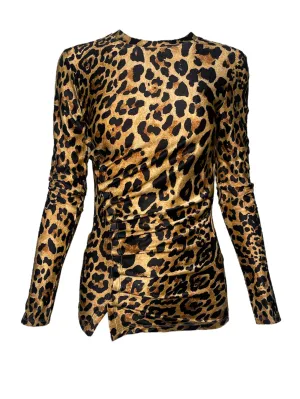 Paco Rabanne Leopard Button-Up Ruched Blouse