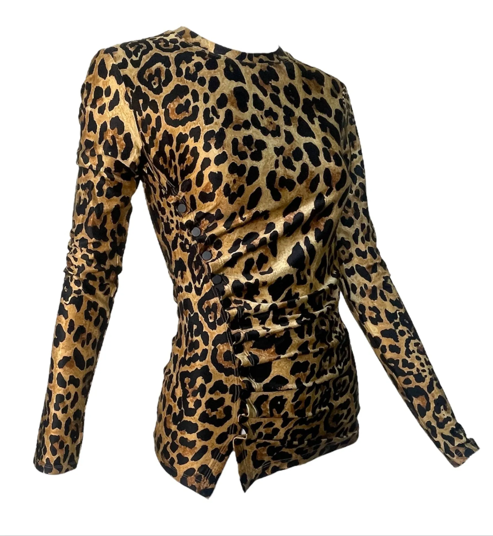 Paco Rabanne Leopard Button-Up Ruched Blouse