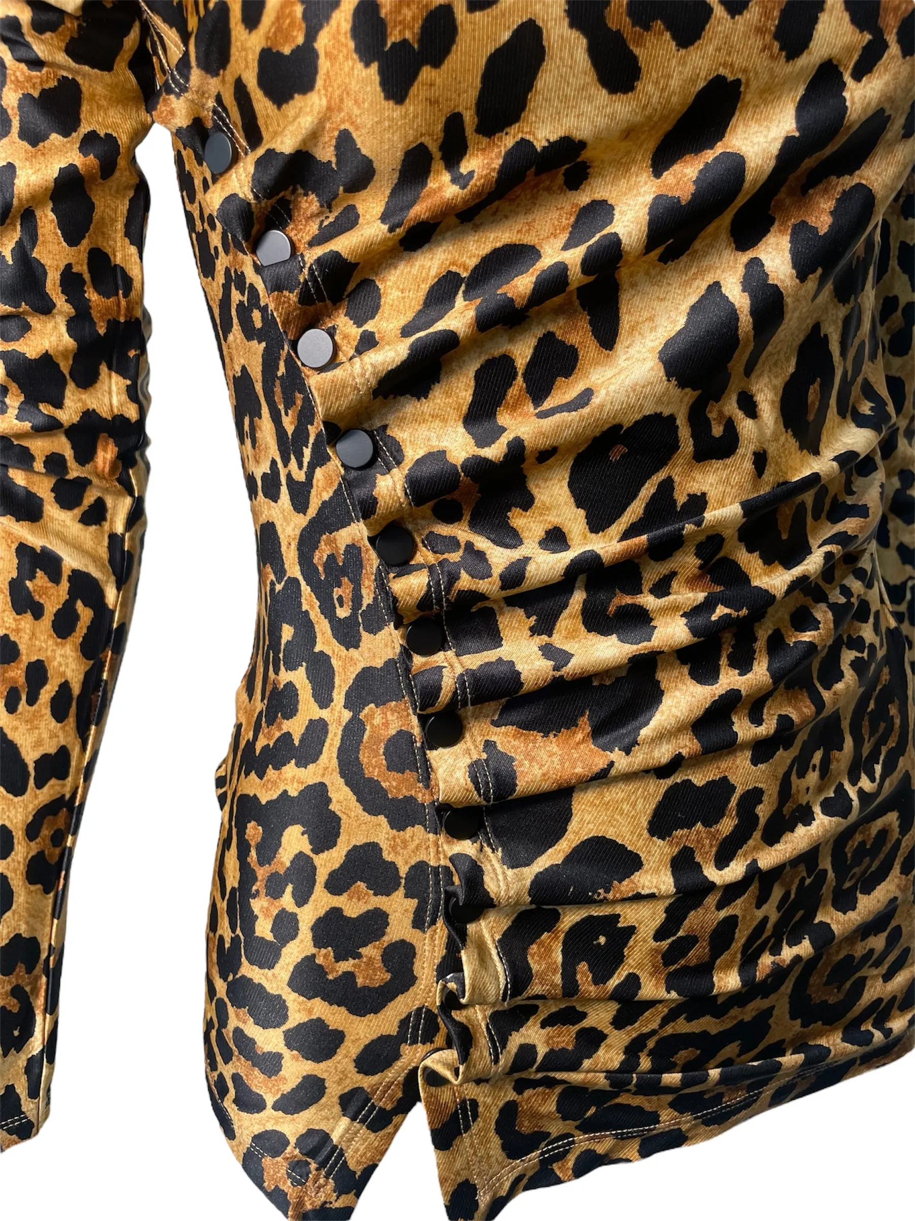 Paco Rabanne Leopard Button-Up Ruched Blouse