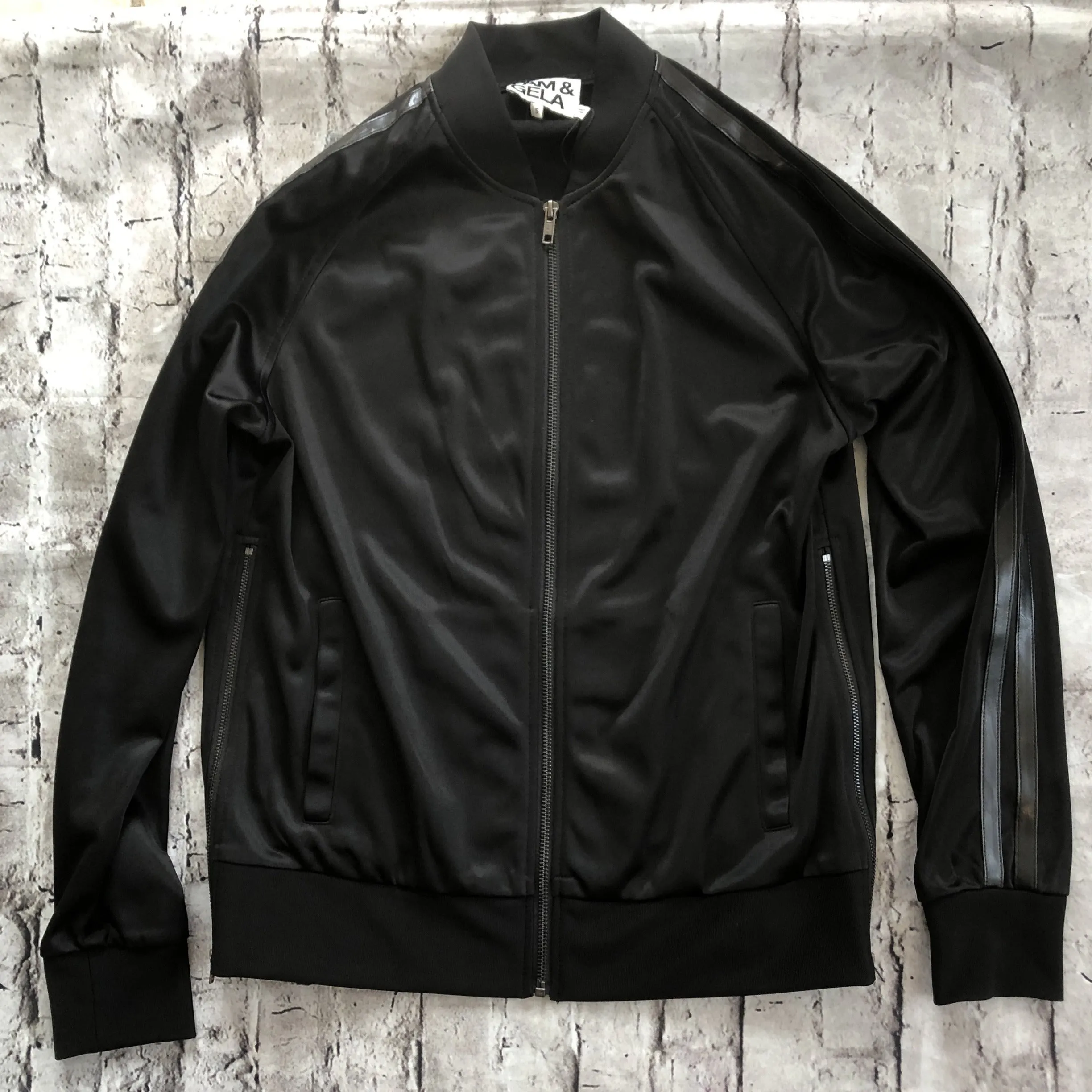 PAM & GELA Black Solid Track Jacket Size S NWT