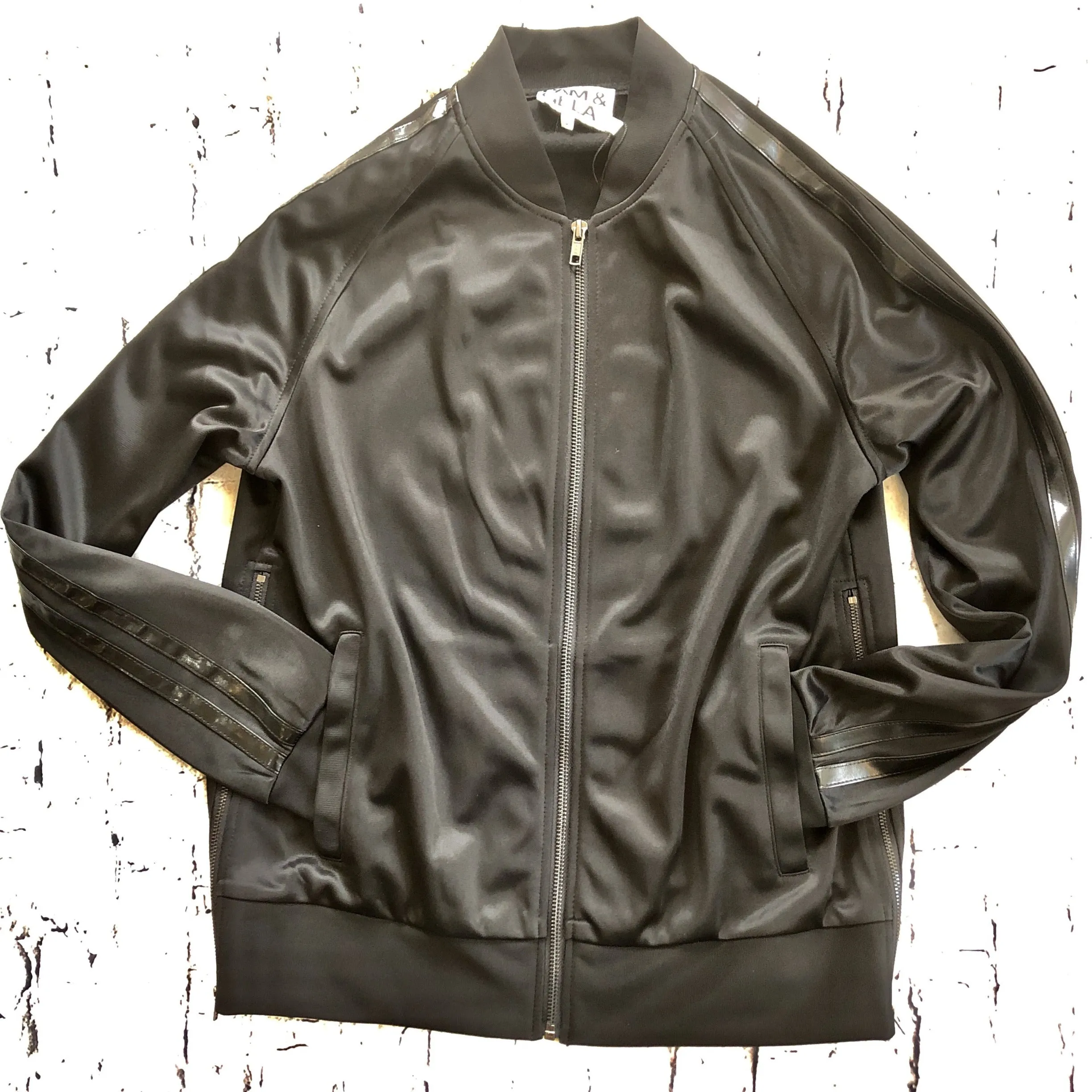 PAM & GELA Black Solid Track Jacket Size S NWT